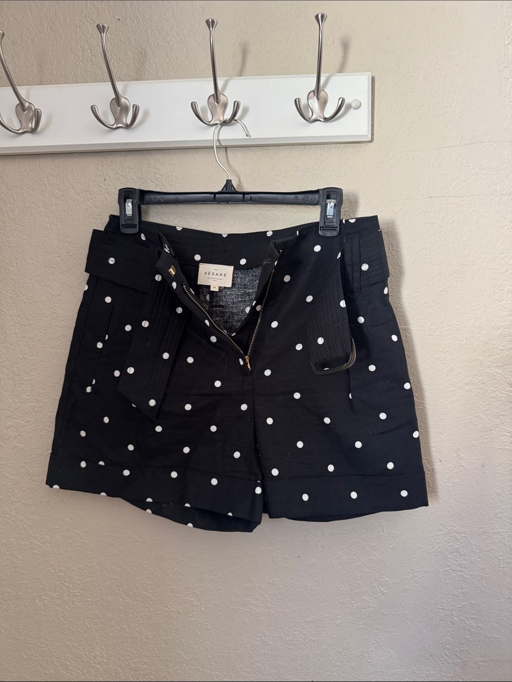 Sezane Black Polka Dot High-Waist Shorts
